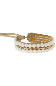 suede beaded bracelet in white and gold