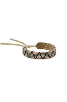 suede beaded bracelet in taupe and black, zigzag pattern