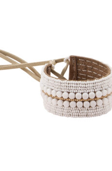 beaded bracelet in white and suede