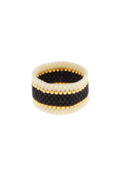 Beaded ring cream, black, gold