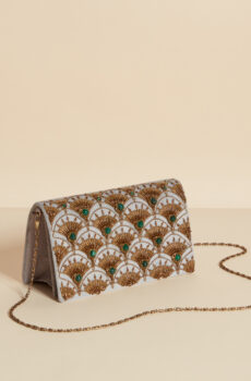 Gray velvet clutch with jade