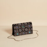 black velvet clutch with gemstones