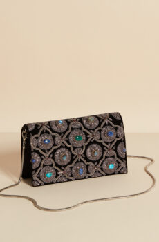 black velvet clutch with gemstones