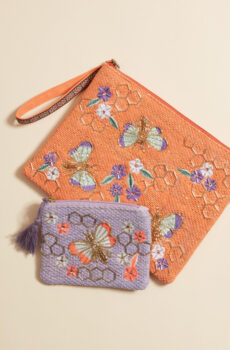 beaded pouches in orange and purple