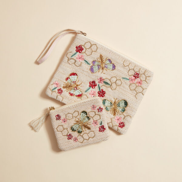 beaded pouches in cream