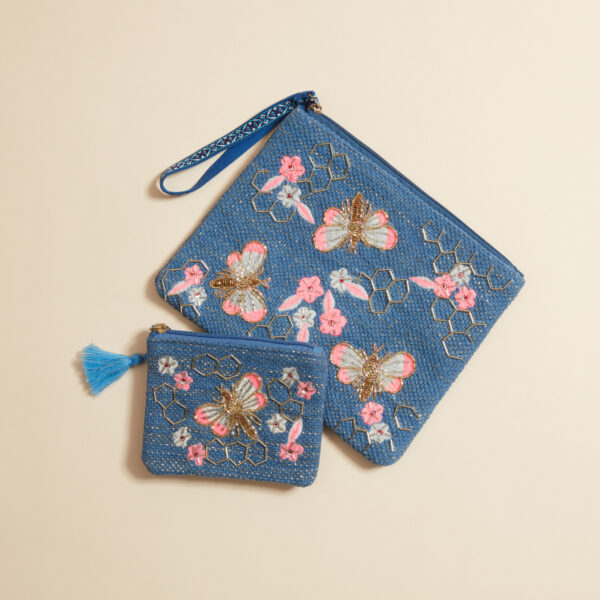beaded pouches in blue