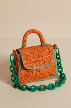 raffia bag in papaya and green