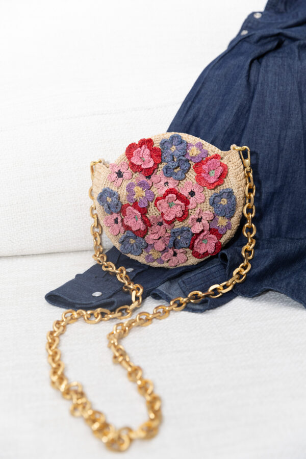 round floral raffia bag